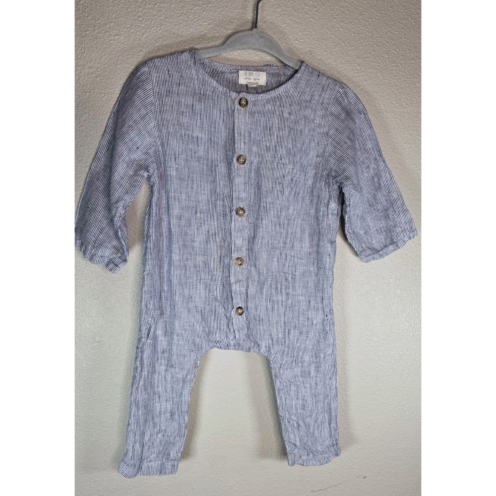 The Simple Folk Organic Linen‎ Romper 6-9 Months Blue Stripe Portugal